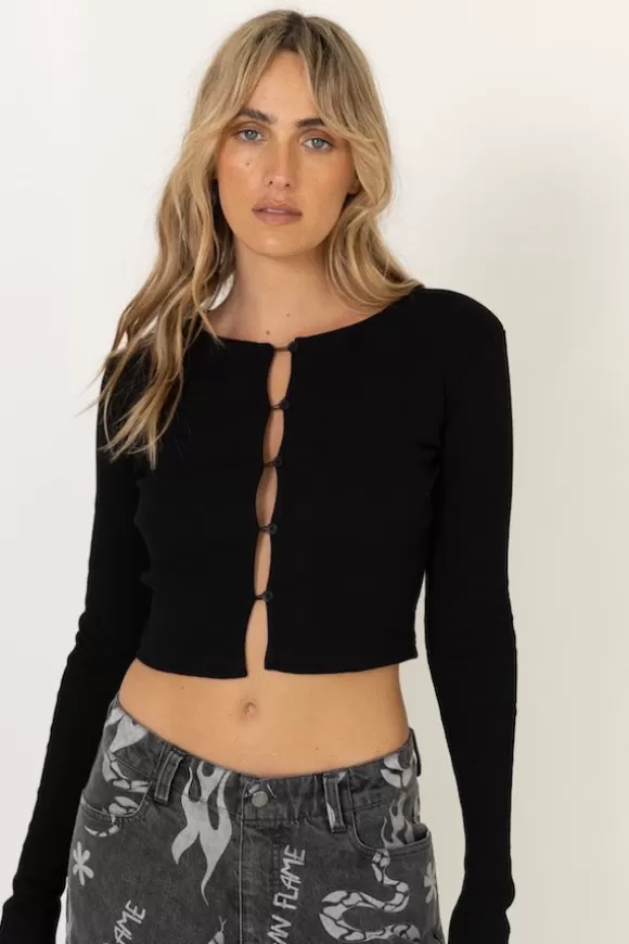 Women Summi Summi Tops-Button Up Ls Top Black