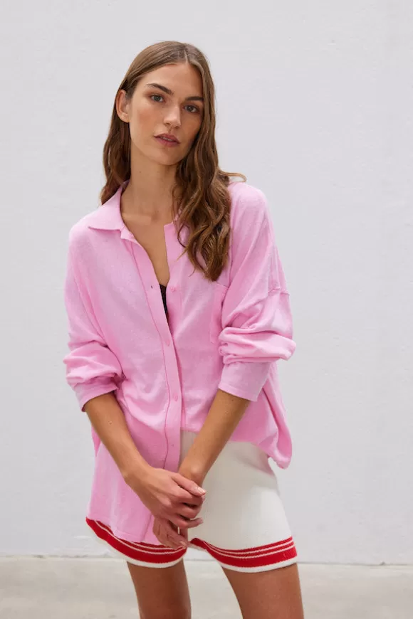 Women LMND Knitwear-Carmen Knit Shirt Ultra Pink