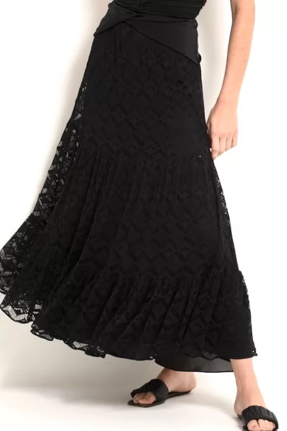 Women PatBo Skirts-Crochet Midi Skirt Black