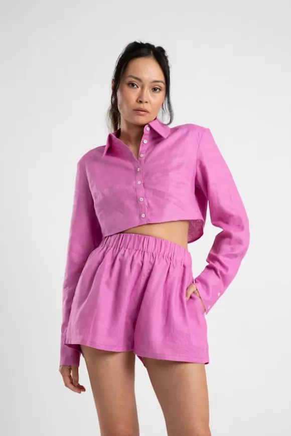 Women Summi Summi Shirts-Cropped Structured Shirt Fuchsia