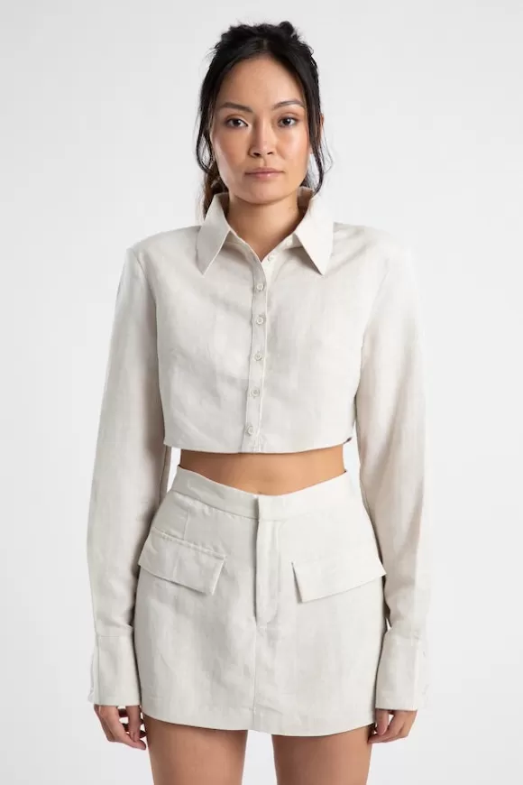 Women Summi Summi Shirts-Cropped Structured Shirt Silver