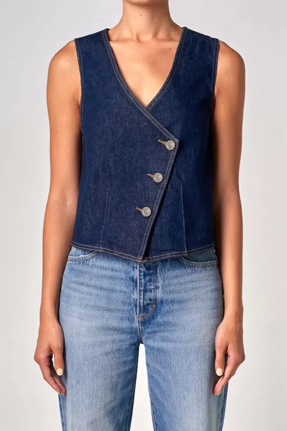 Women Neuw Denim Jackets & Coats-Denim Vest Rinse Denim