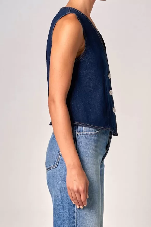 Women Neuw Denim Jackets & Coats-Denim Vest Rinse Denim