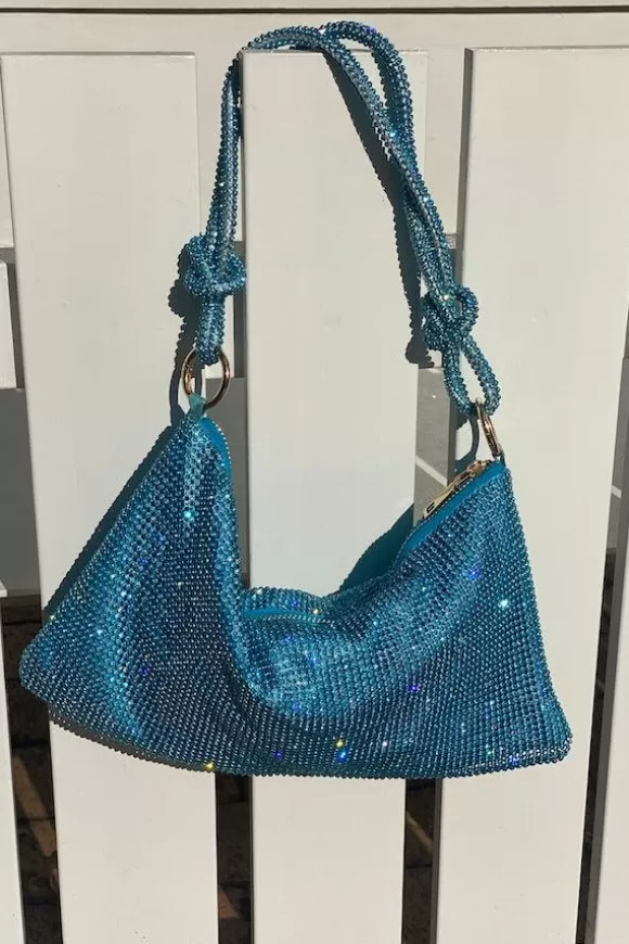 Women By Girls With Gems Bags-Diamonte Mesh Bag Blue