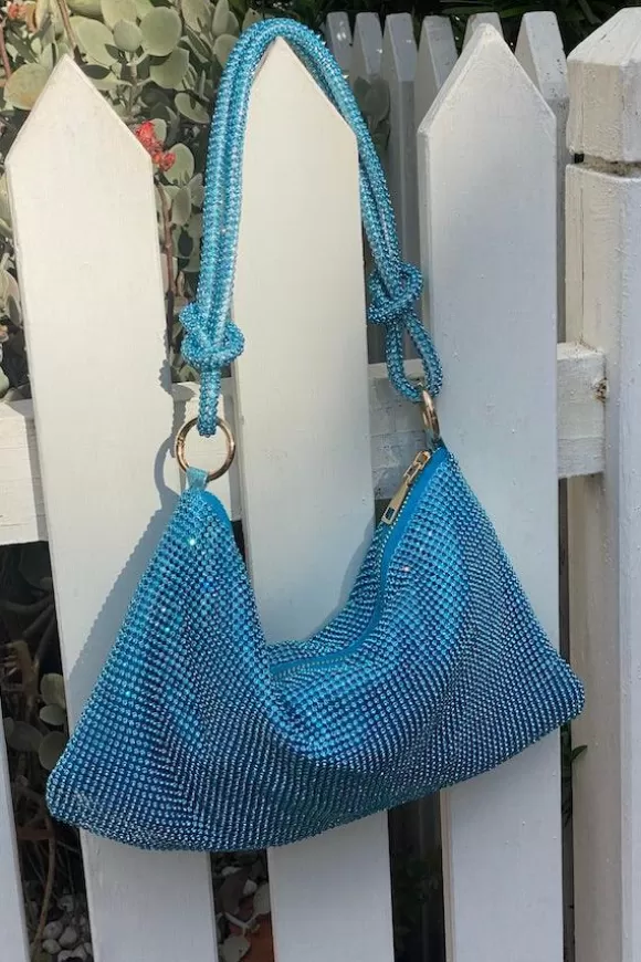 Women By Girls With Gems Bags-Diamonte Mesh Bag Blue