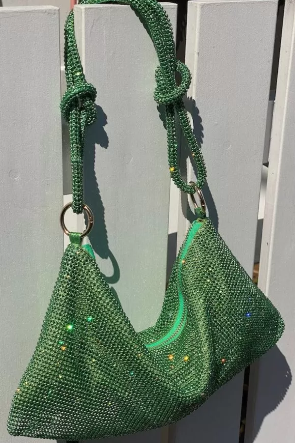 Women By Girls With Gems Bags-Diamonte Mesh Bag Green