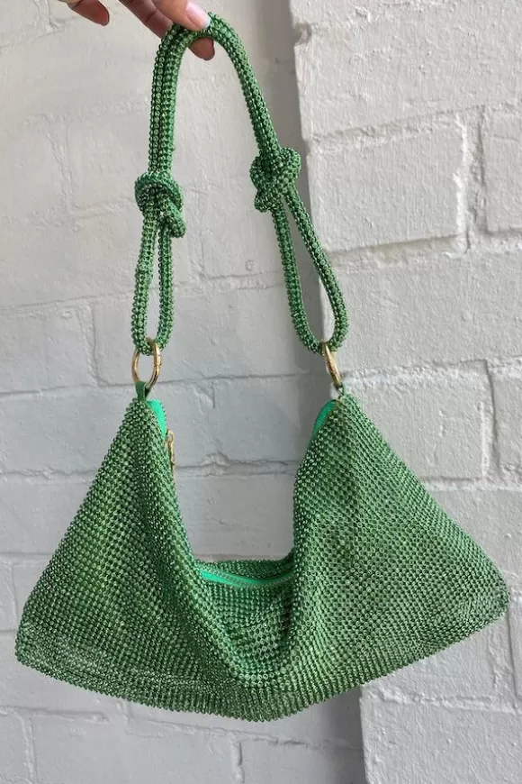 Women By Girls With Gems Bags-Diamonte Mesh Bag Green