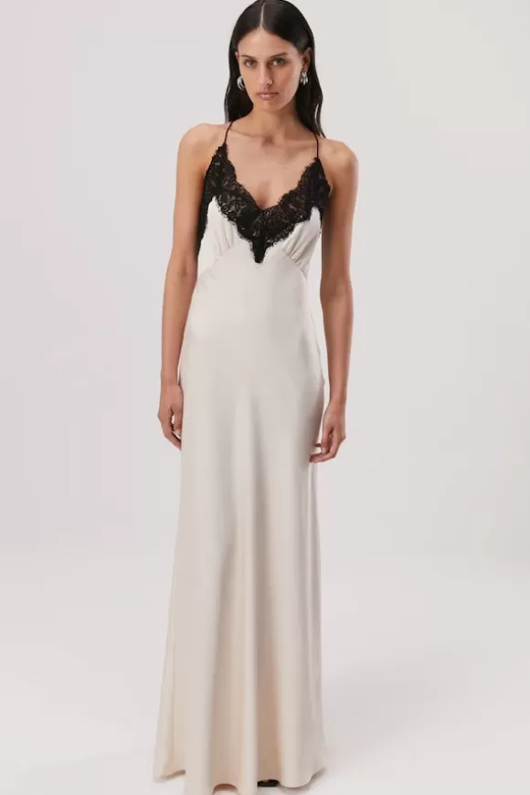 Women Misha Dresses-Eanna Lace Trim Satin Maxi Dress