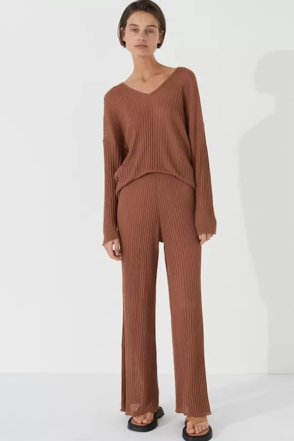 Women Zulu & Zephyr Knitwear-Earth Rib Knit Pant