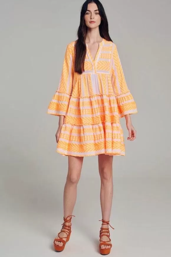 Women Devotion Dresses-Ella Mini Neon Dress Orange-Lime/Off White 319