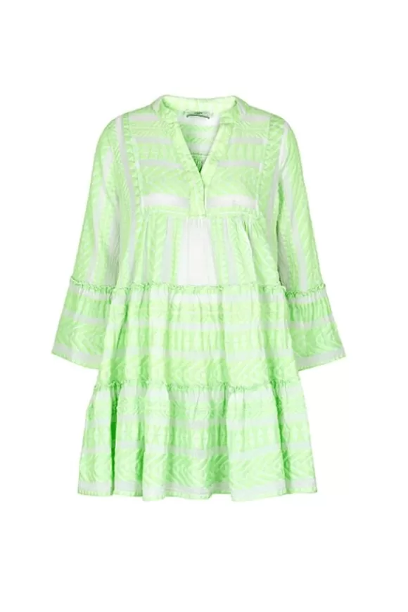 Women Devotion Dresses-Ella Neon Midi Dress Green Lime/Off White 370