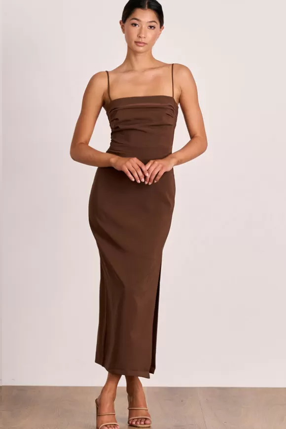 Women Pasduchas Dresses-Emerson Column Midi Dress Chestnut