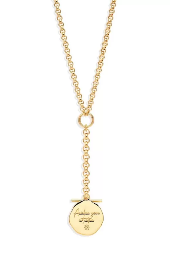 Women By Charlotte Necklaces-Gold Awaken Lariat Fob Necklace