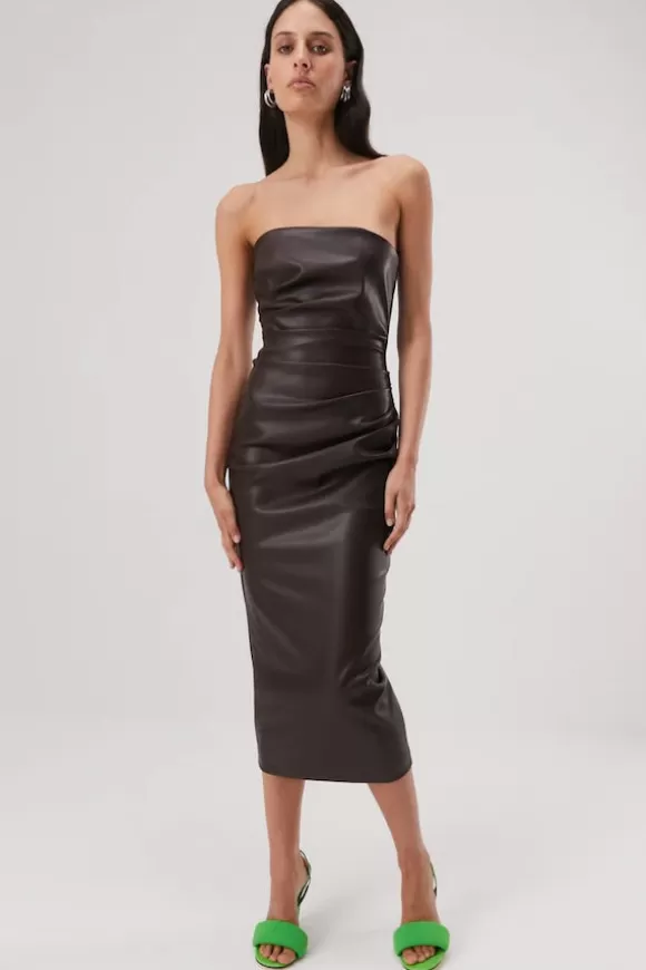 Women Misha Dresses-Griffin Drape Detail Strapless Midi Dress