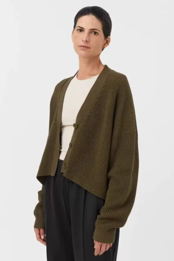 Women Camilla And Marc Knitwear-Janis Crop Cardigan Olive