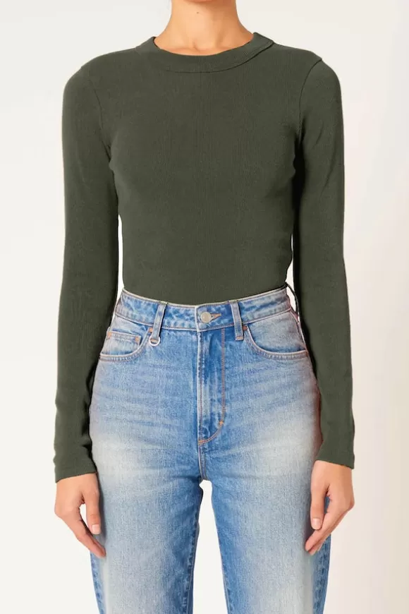 Women Neuw Denim Tees-Jonesy Long Sleeve Dark Military