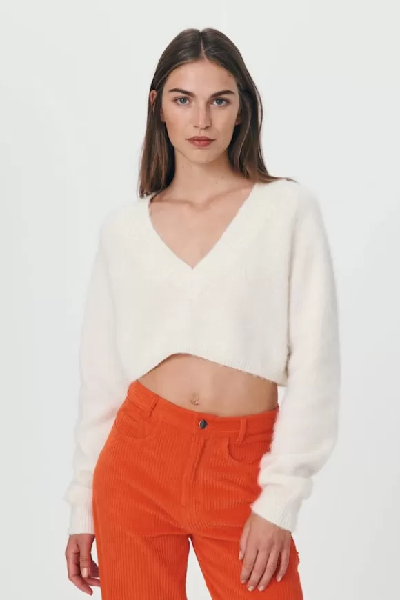 Women Rowie Knitwear-Kiara Knit Cropped Jumper Creme