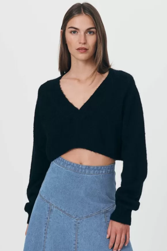 Women Rowie Knitwear-Kiara Knit Cropped Jumper Noir