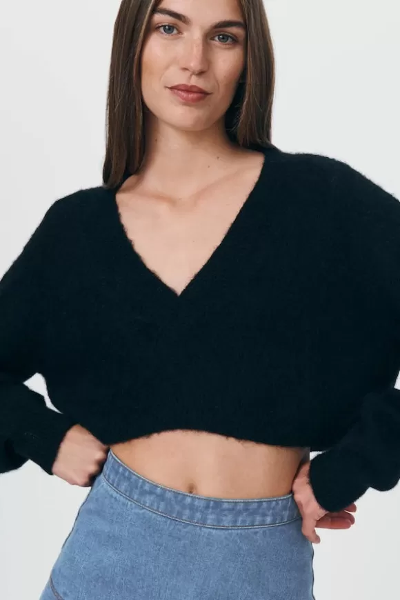 Women Rowie Knitwear-Kiara Knit Cropped Jumper Noir