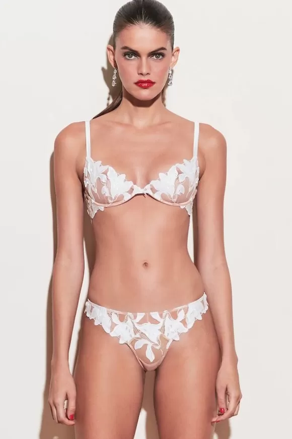 Women Fleur Du Mal Bras & Briefs-Lily Embroidery Plunge Demi Bra Ivory