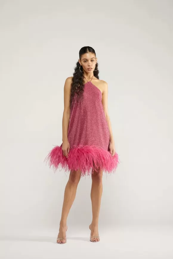 Women Oséree Dresses-Lumiere Plumage Necklace Short Dress Raspberry