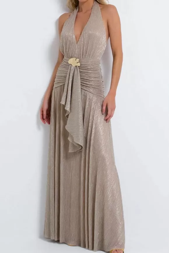 Women PatBo Dresses-Lurex Draped Maxi Dress Champagne