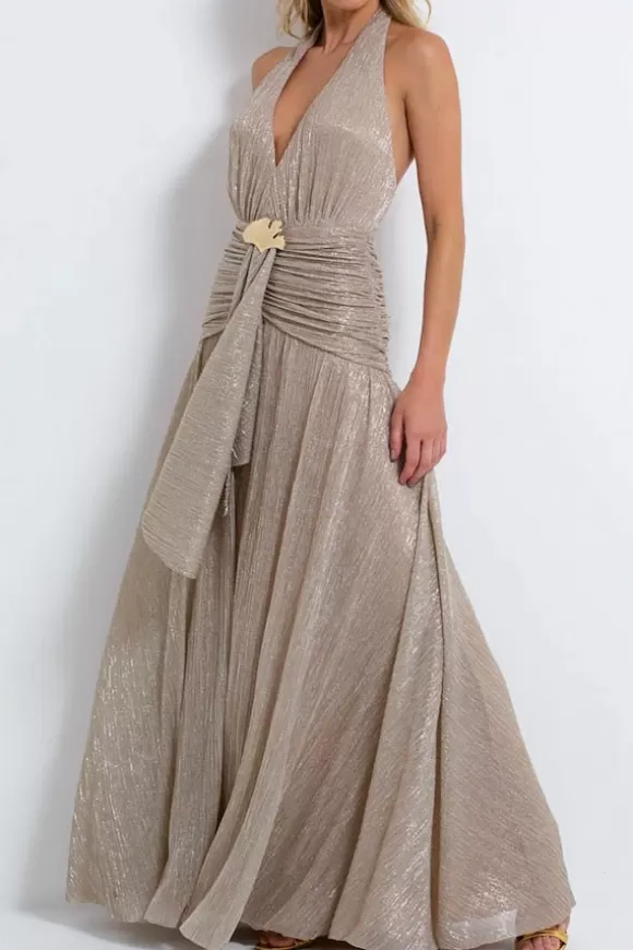 Women PatBo Dresses-Lurex Draped Maxi Dress Champagne