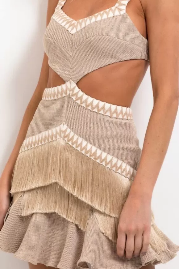 Women PatBo Dresses-Metallic Knit Mini Dress With Fringe Trim