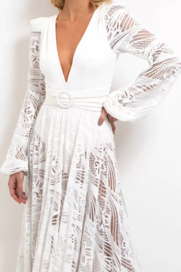 Women PatBo Dresses-Metallic Lace Long Sleeve Beach Dress