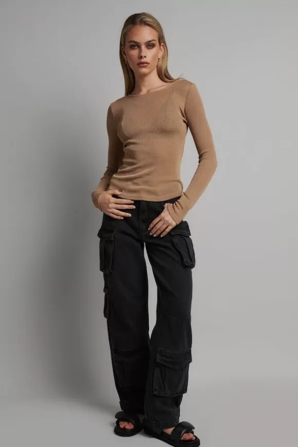 Women Bayse Tops-Myles Crew Neck Top Latte