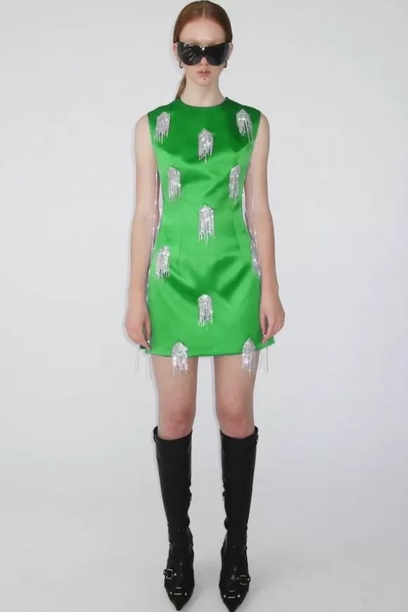 Women Kourh Dresses-Onirique Crystal Mini Dress Green