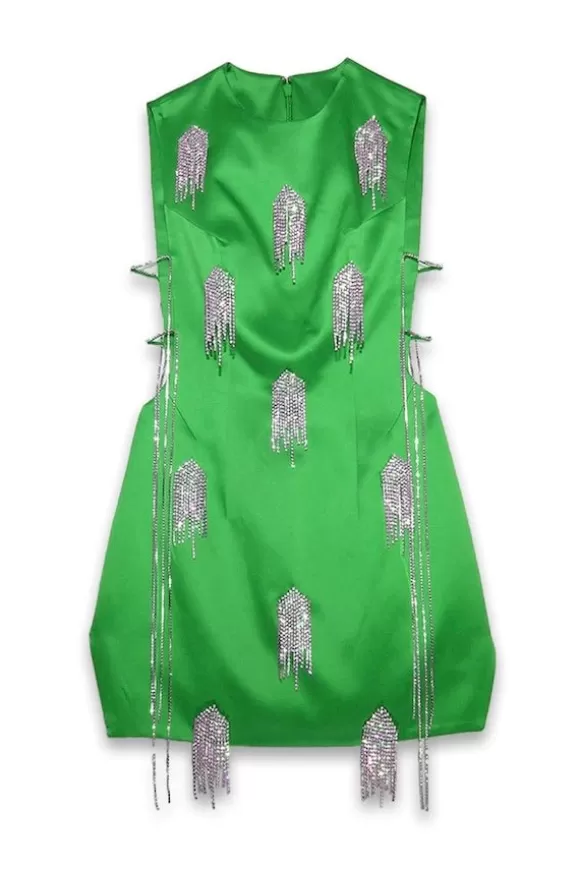 Women Kourh Dresses-Onirique Crystal Mini Dress Green