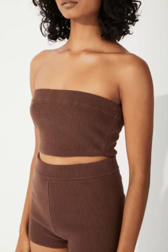 Women Zulu & Zephyr Knitwear-Organic Cotton Blend Knit Bandeau Chocolate