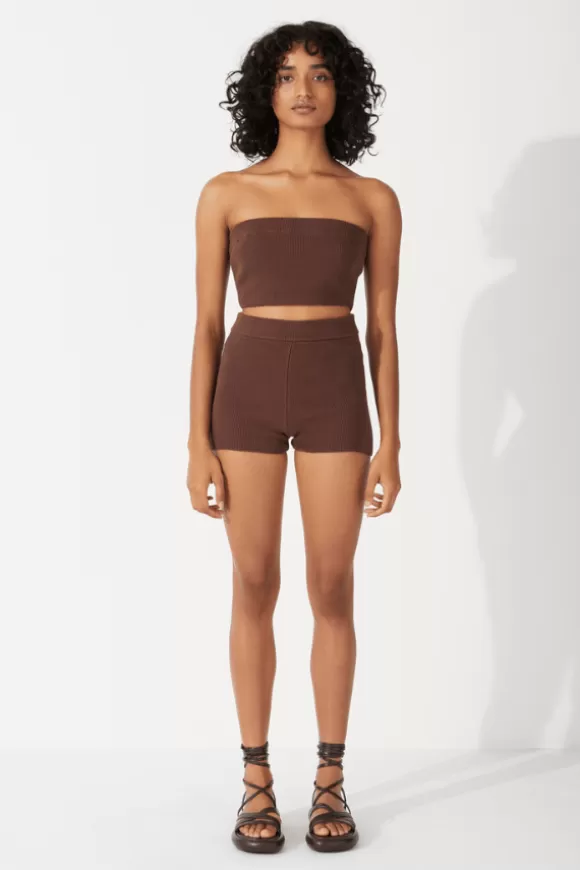 Women Zulu & Zephyr Knitwear-Organic Cotton Blend Knit Short Chocolate