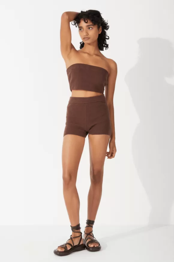 Women Zulu & Zephyr Knitwear-Organic Cotton Blend Knit Short Chocolate