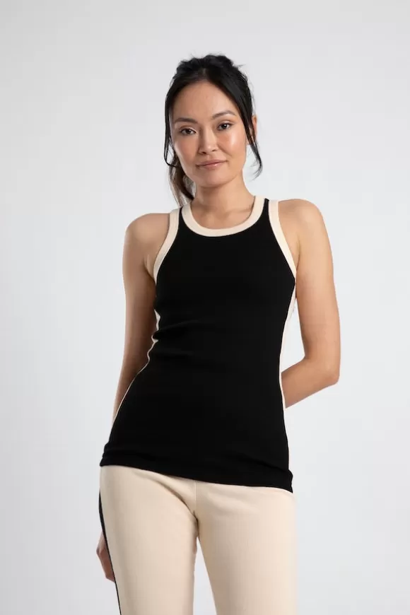 Women Summi Summi Tees-Racer Tank Black/Cream Stripe