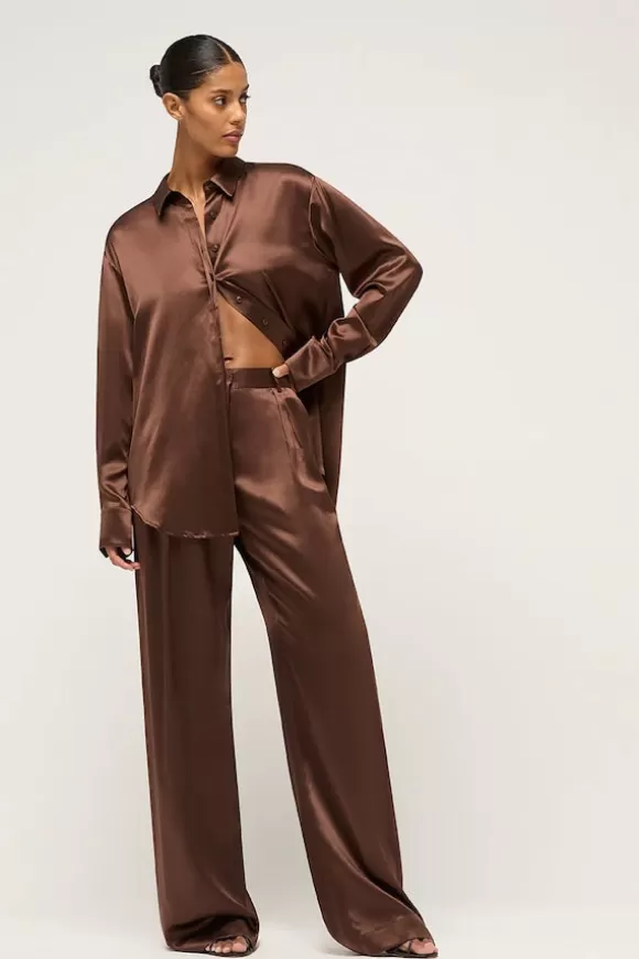 Women Michael Lo Sordo Pants-Relaxed Silk Boy Pant Brown