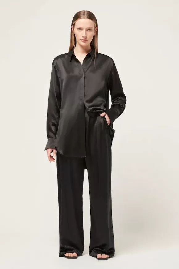 Women Michael Lo Sordo Shirts-Relaxed Silk Boy Shirt Black