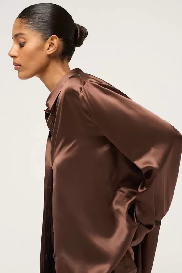 Women Michael Lo Sordo Shirts-Relaxed Silk Boy Shirt Brown