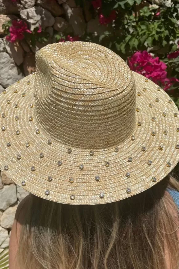 Women Self-Same Headwear-Roma Crystal Straw Hat