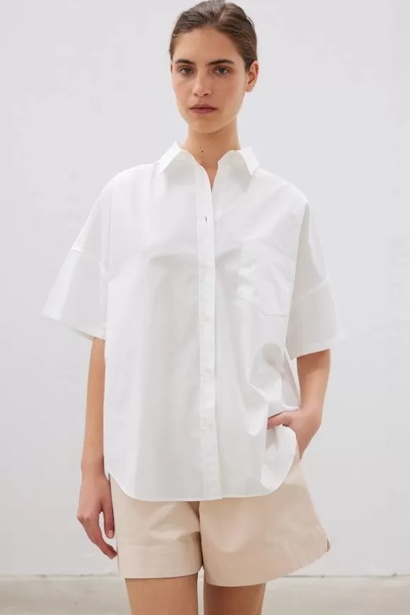 Women LMND Shirts-The Chiara Short Sleeve Shirt White