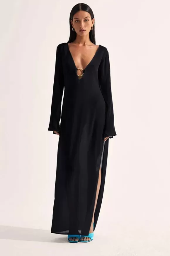 Women Cin Cin swim Dresses-Totem Hoop Maxi Dress Black