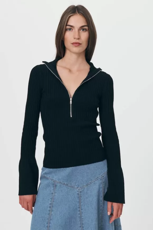 Women Rowie Knitwear-Travis Zip Knit Top Noir