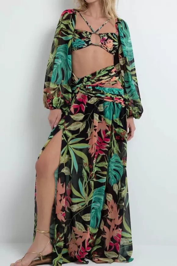 Women PatBo Skirts-Tropicalia High Split Maxi Skirt