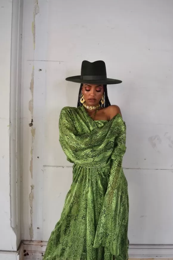 Women Khirzad Femme Jackets & Coats-Tulum Robe Green Snake