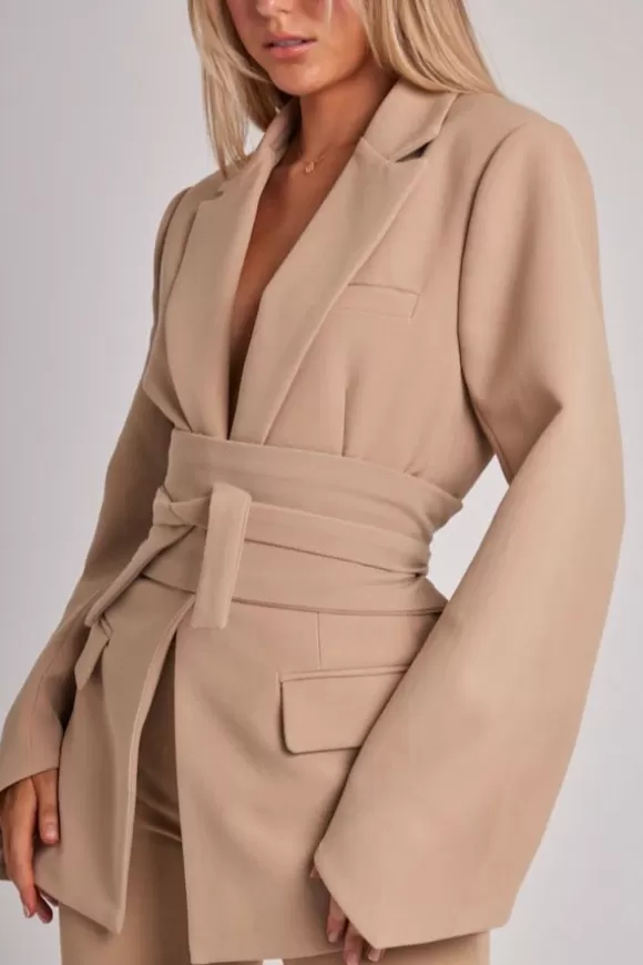 Women Odd Muse Jackets & Coats-Ultimate Muse Blazer With Additional Belts Camel