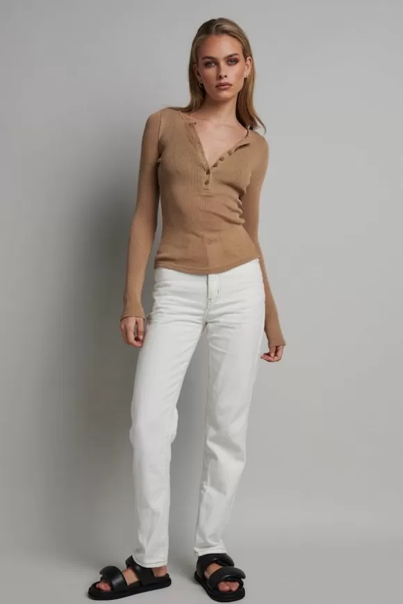 Women Bayse Tops-Xavier Button Top Latte